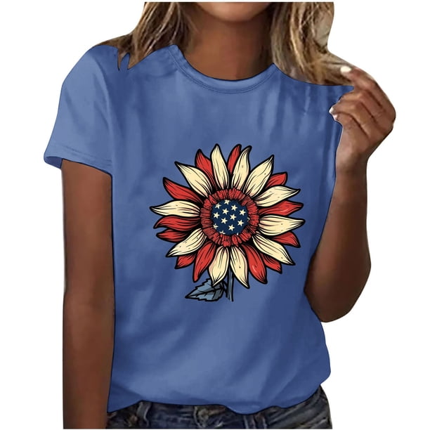 Camisetas de Manga Corta para Mujeres de Longitud Regular de Poliéster Sólido, Camiseta de Fiesta de Mayo Y Blusa Del Festival para la Primavera Y el Verano