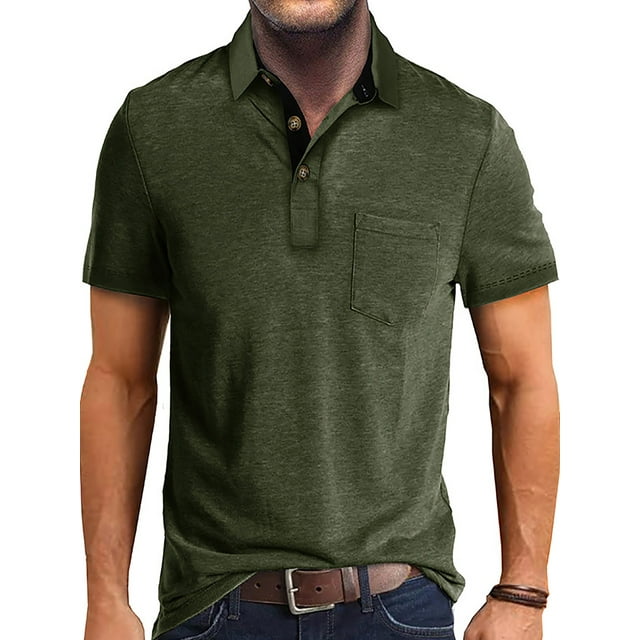 MAWCLOS T-Shirts pour Hommes Polo à Boutons Col à Revers Hauts d'Été Décontractés Plage Manches Courtes Blouse Vert Armée m