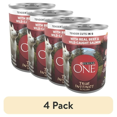 (4 pack) Purina ONE True Instinct Wet Dog Food High Protein Soft Beef & Salmon 13 oz Can