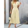 thumbnail image 5 of aidice Dressy Jumpsuits for Women Office V Neck Ruffle Cap Sleeve Ruched Cropped Wide Leg Pants Rompers, 5 of 7