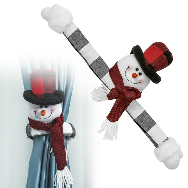Décorations de Noël Rideau Extérieur Rideau Bonhomme de Neige Attaches Porte-Rideaux de Noël Design en Boucle pour Décoration d'Hiver Attaches de Rideau de Noël pour Décoration Intérieure Rideaux en Polyester
