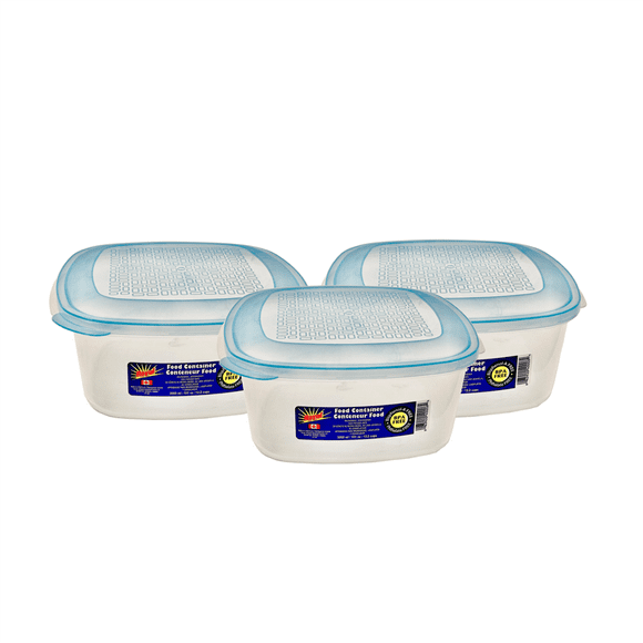 Royal Récipient Alimentaire en Plastique Carré 3000ML Bleu (Pack de 3) -Made In Canada