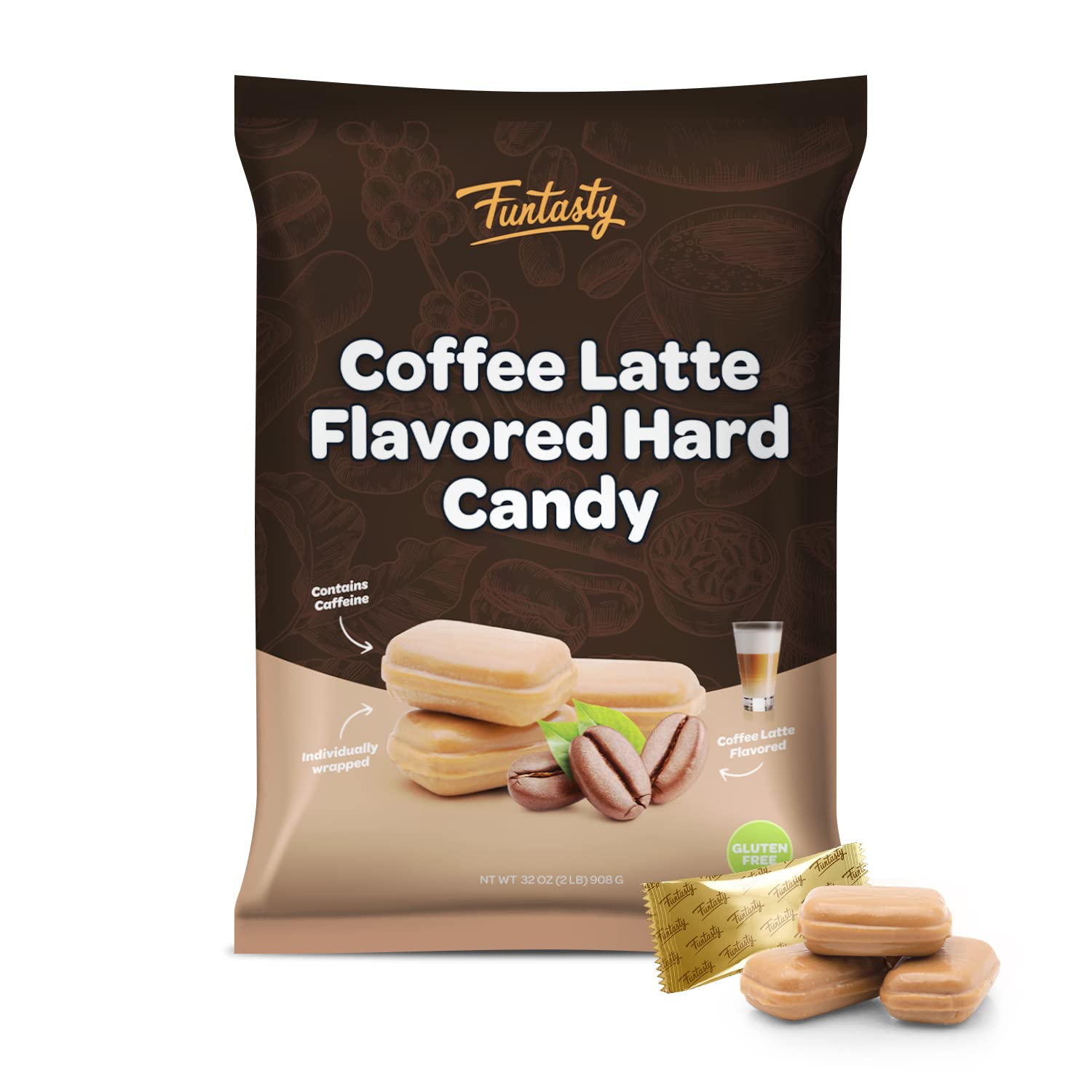 Funtasty Coffee Latte Flavored Hard Candy, GlutenFree, Contains