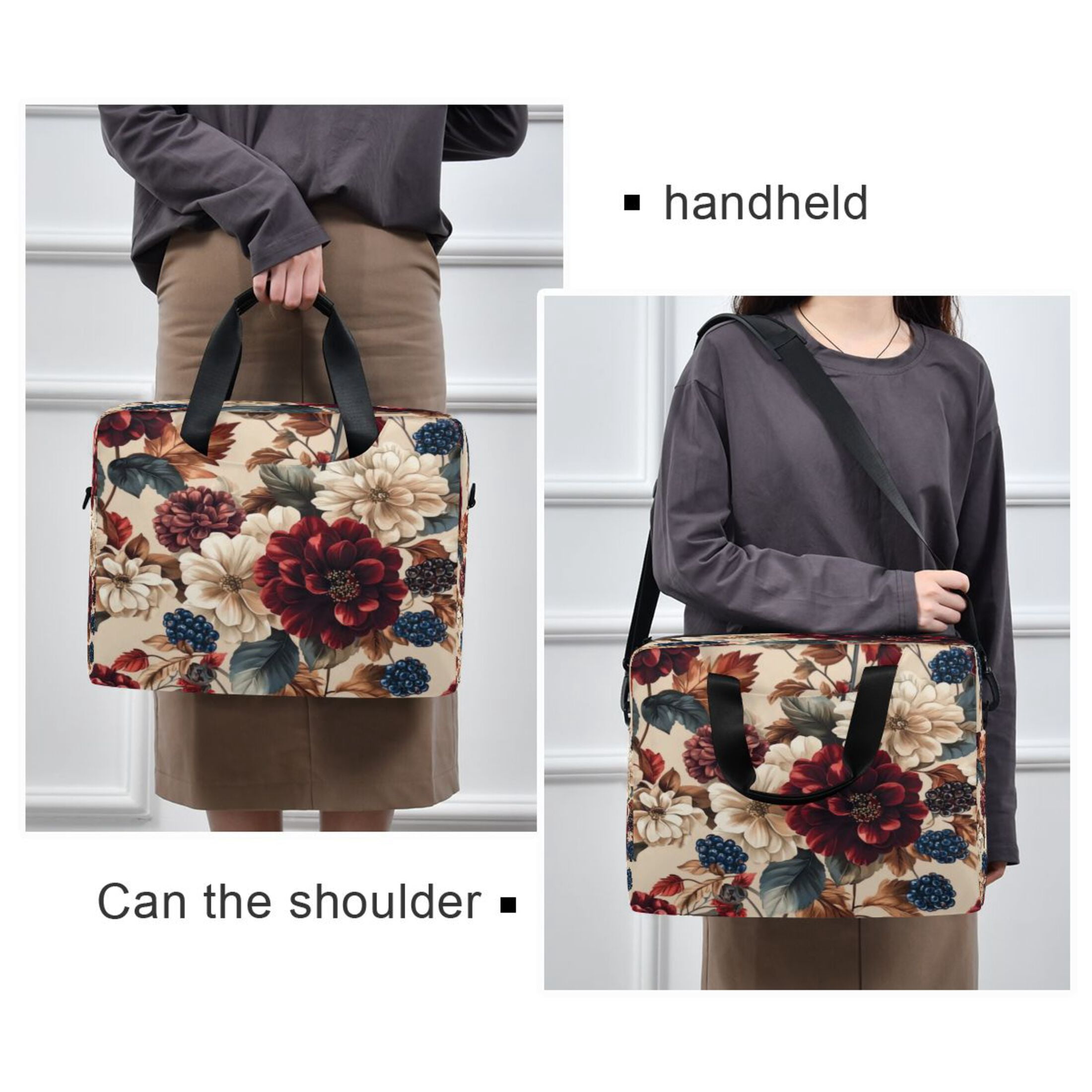 16" Laptop Tote Bag Laptop Sleeve Case Computer Briefcase for Work & Travel Burgundy Hydrangeas