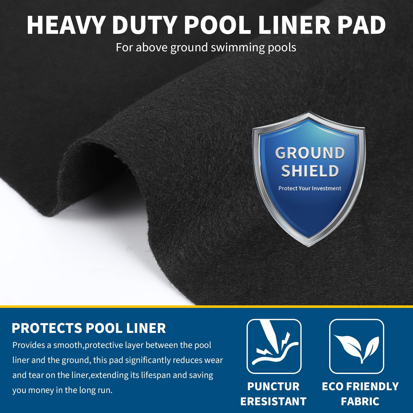30ft Non-Woven Pool Liner Pad, Heavy Duty Geotextile Fabric for Above Ground Pools, Puncture & Weed Barrier, Eco-Friendly, Multiple Sizes for Round