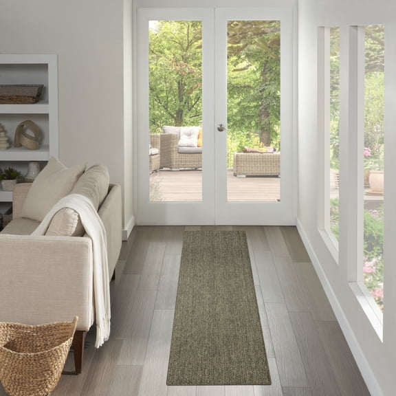 Nourison Tulum 2'2" x 10' Olive Outdoor Rug