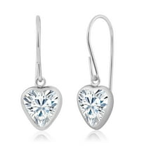 Gem Stone King 925 Sterling Silver White Moissanite French Wire Dangle Hook Earrings for Women (1.60 Cttw, Gemstone Birthstone, Heart Shape 6MM)