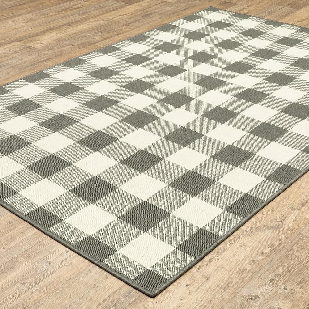 3â€™x5â€™ Gray and Ivory Gingham Indoor Outdoor Area Rug