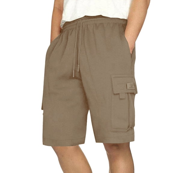 LTTVQM Men's Cargo Sweat Shorts Summer Casual Drawstring Elastic Waist Athletic Workout Gym Jogger Beach Shorts with Multi Pockets Khaki L