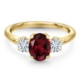 thumbnail image 3 of Gem Stone King 10K Yellow Gold Red Rhodolite Garnet and White Moissanite Engagement Ring for Women | 1.81 Cttw | Oval 8X6MM | Gemstone January Birthstone | Size 6, 3 of 7