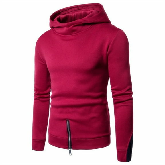 Heated Hoodies for Men New Leisure Sports Fashion Split Hoodie Coat Spell Color Men's Hoodie (Red, L)