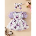 thumbnail image 3 of SANSIWU Infant Baby Girl Summer Outfits Ribbed Short Sleeve Romper+Floral Overalls Dress+Headband Set, 3 of 7