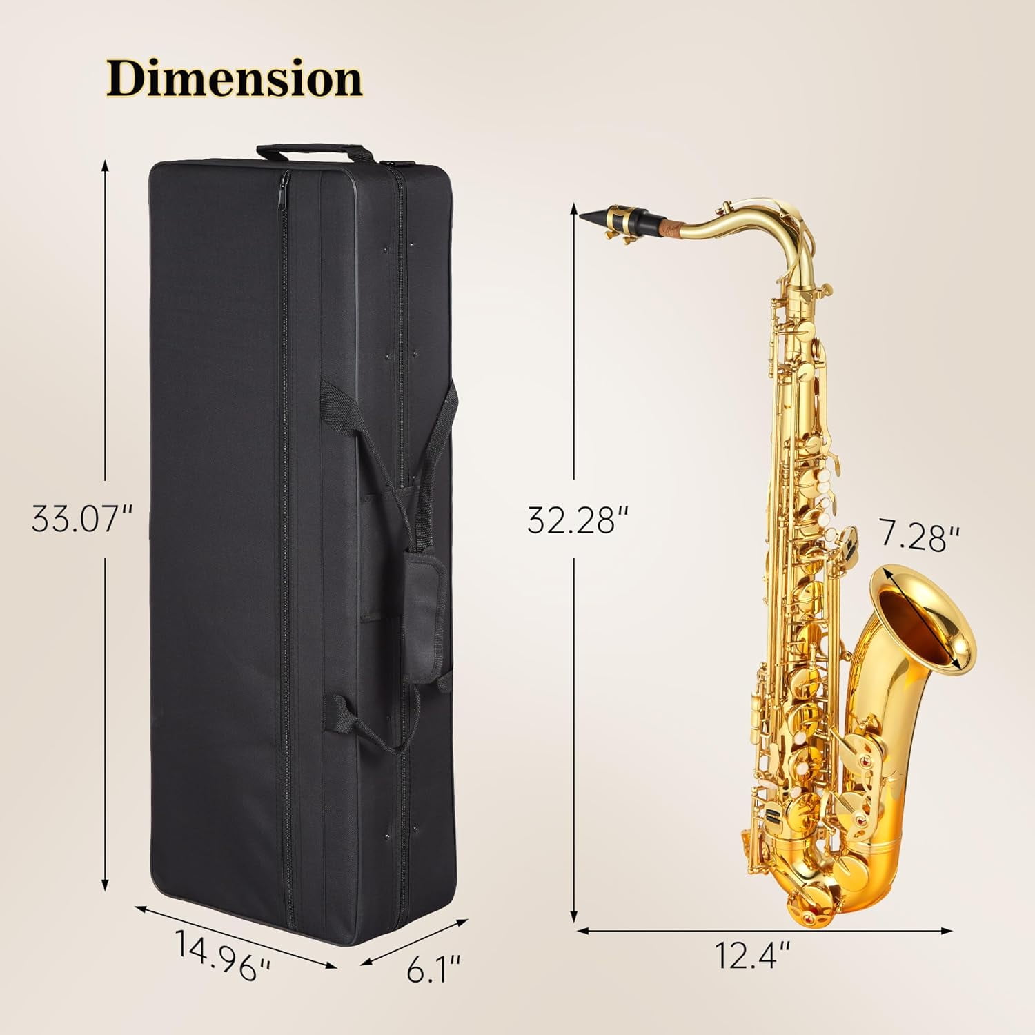 B-Flat Tenor Saxophone with Mouthpiece, Case, Cleaning Cloth, Gloves & Cleaning Rod, Professional Tenor Sax Musical Instrument