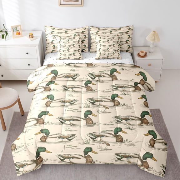 Feelyou Farmhouse Duck Bedding Comforter Set 7pcs, Cartoon Jungle Animal Full Bedding Set