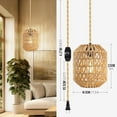 thumbnail image 3 of Plug In Pendant Light, 15FT Hemp Rope Cord,Hanging Lights With Plug In Cord Dimmable Rattan Hanging Lamp Wicker Woven Basket Lampshade, Industrial Plug In Ceiling Light Fixture For Kitchen (brown), 3 of 7