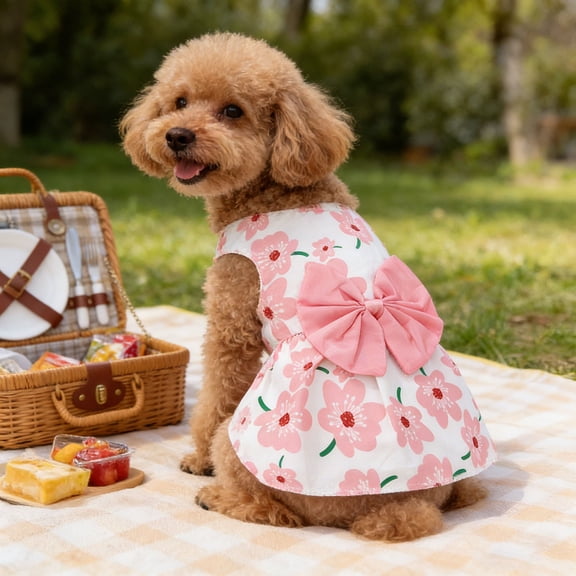 Floral Summer Dog Dress – Cute Pet Skirt for Small Dogs and Puppies, Soft Cotton