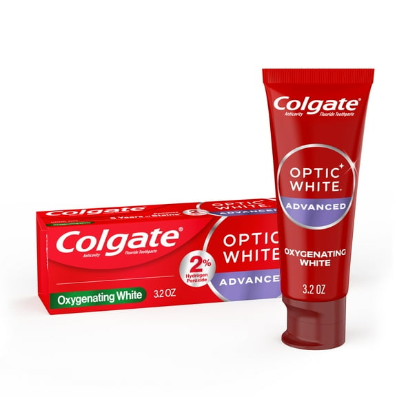 Colgate Optic White Advanced Hydrogen Peroxide Whitening Toothpaste, Mint, 3.2 oz Tube