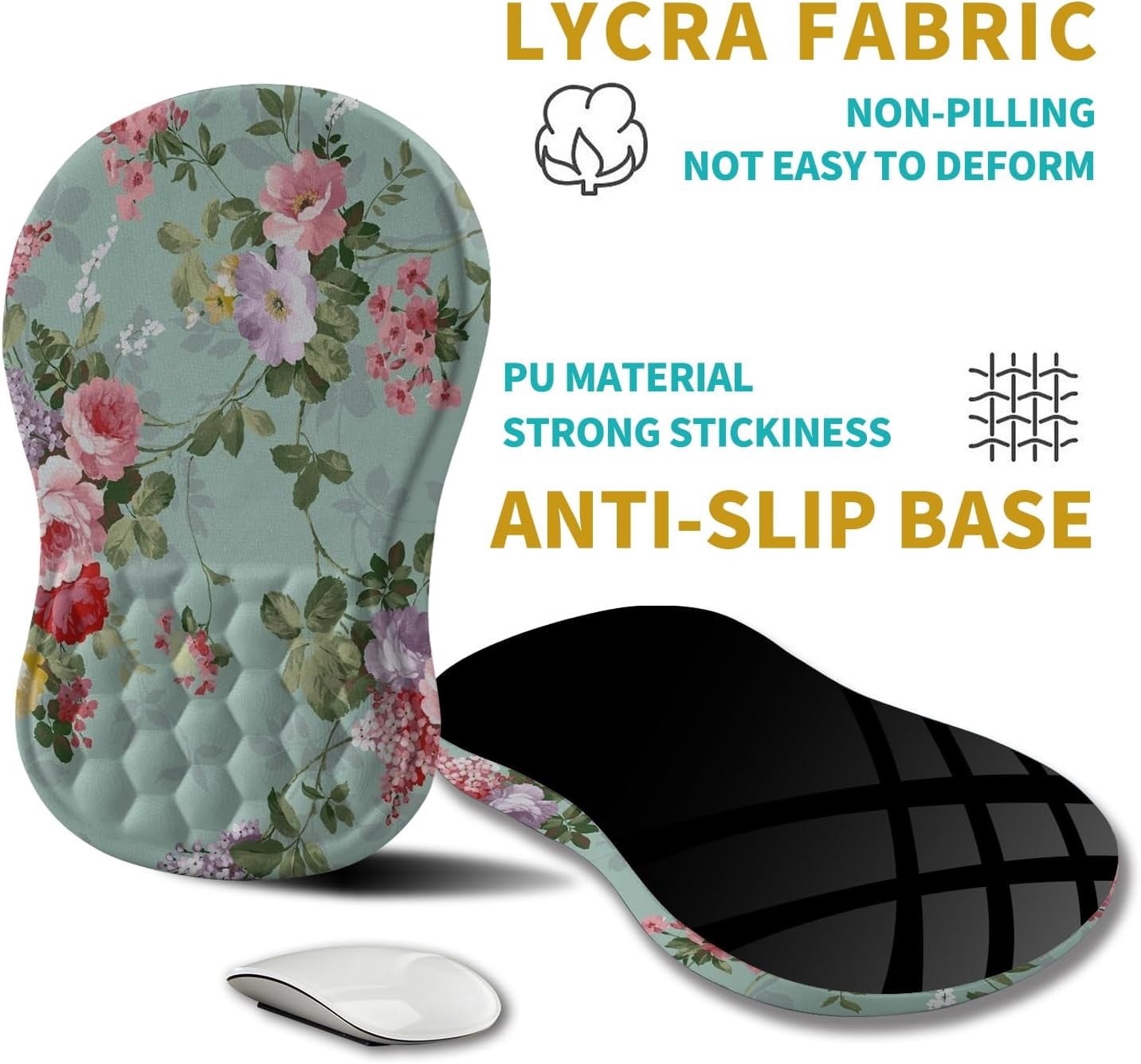 Ergonomic Mouse Pad Wrist Support, Wrist Rest Mousepad for Carpal Tunnel Pain Relief with Integrated Memory Foam Slope Massage Bulge (11.8x7.9 inch,Graceful Peony