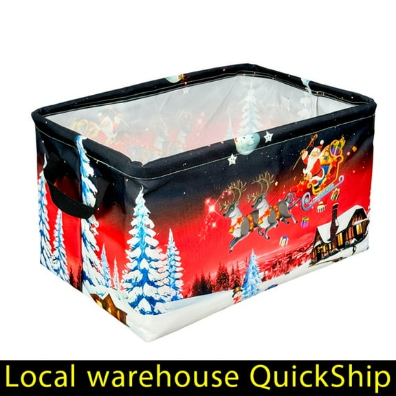 Santa Claus And Cute Reindeer Patterned Laundry Basket Christmas Storage Basket, Thickened Oxford Fabric, Extra-large Foldable Laundry Basket, Home Accessories, Bathroom Storage Basket, Shelf Baskets