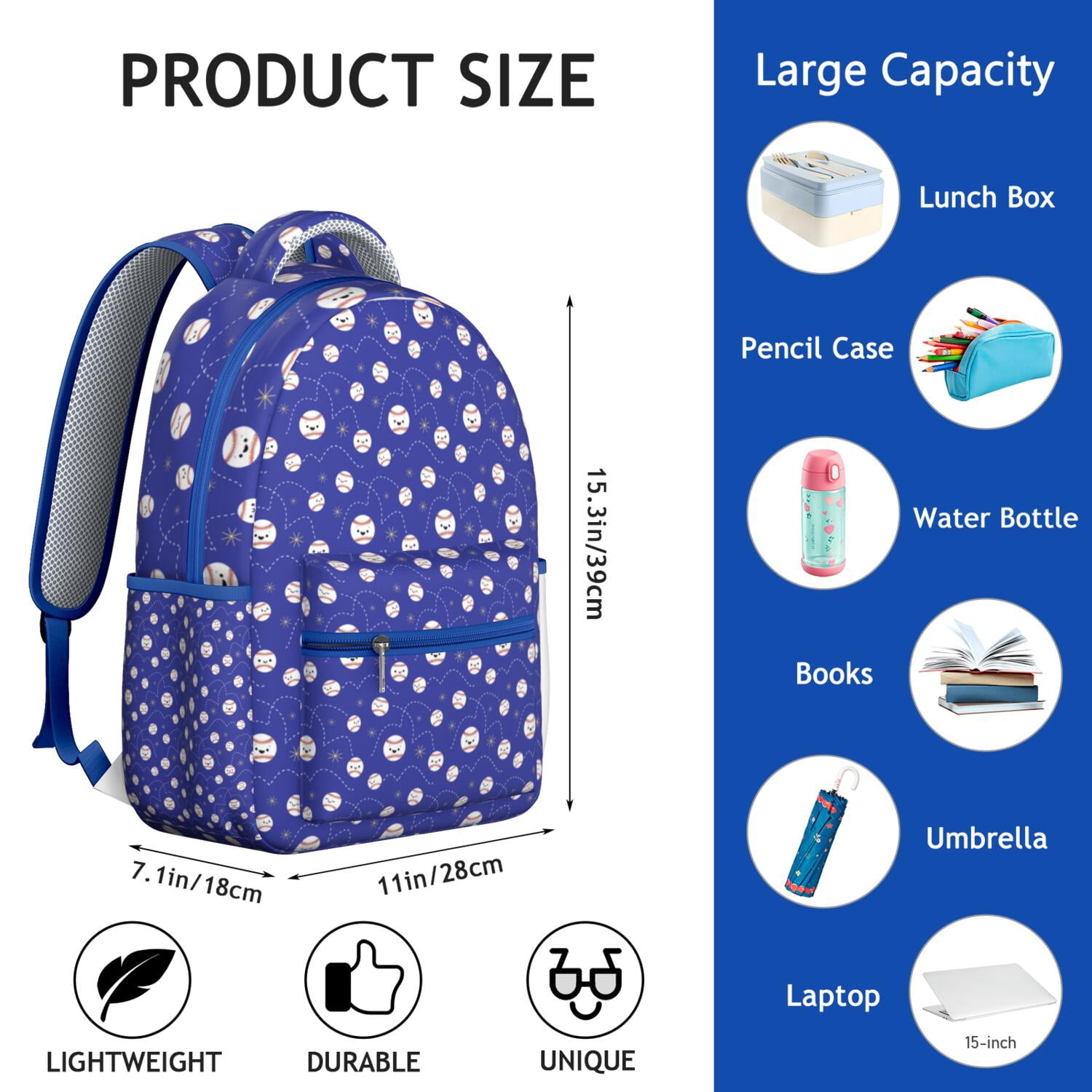 Durable Waterproof Bookbag for Teens - Lightweight Backpack with Padded Straps for Baseball & Soccer