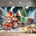 thumbnail image 5 of 8X6ft Christmas Winter Forest backdrop, Winter Snow Forest Night Fairytale Red Green Santa Claus Train with Snowman Gifts Christmas Backdrop Background Holiday Party Photo Booth Studio Props, 5 of 5