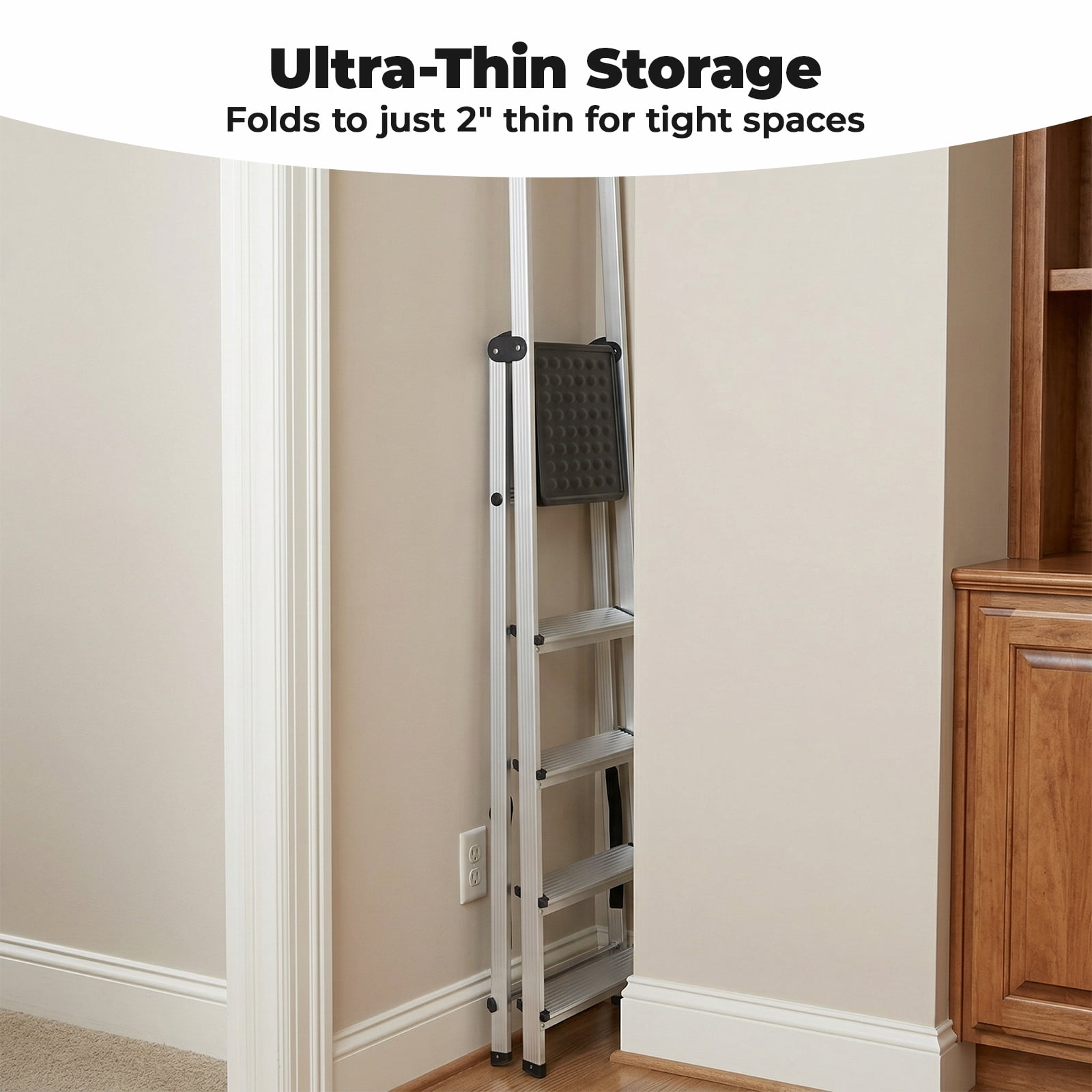 Alvantor 5-Step Folding Ladder, Heavy Duty 330 lbs Capacity, Anti-Slip Design