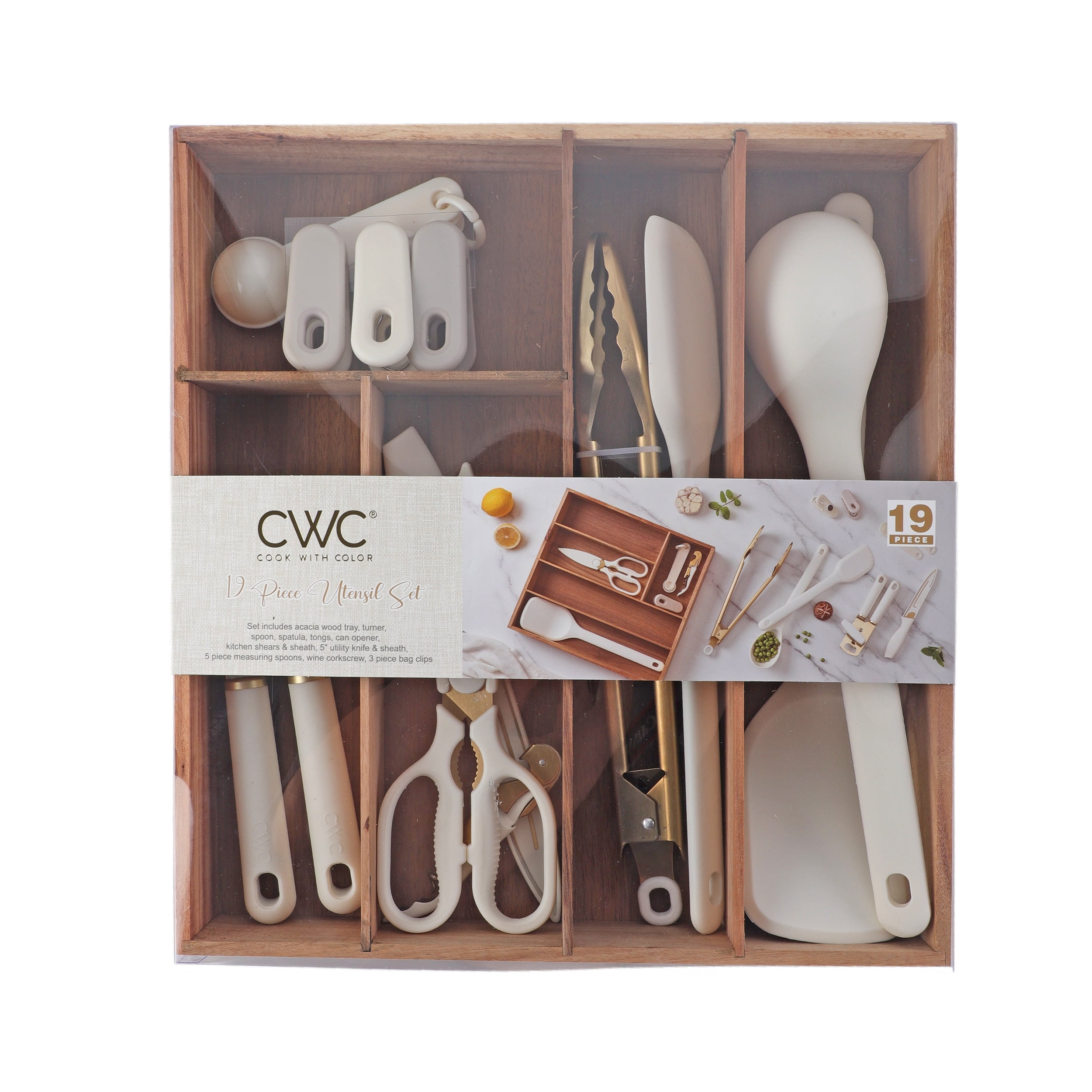 Cook with Color 19 Piece Utensil Set with storage tray