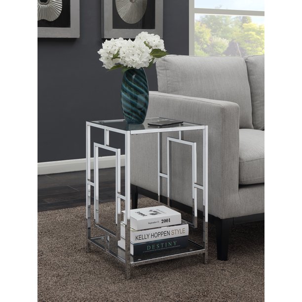 Convenience Concepts Town Square Chrome End Table, Clear Glass/Chrome