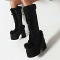 thumbnail image 2 of Platform Fuzzy Knee High Snow Boots for Women Cold Weather Fashion Plush Chunky Heel Mid Calf Winter Dress Tall Boots, 2 of 6