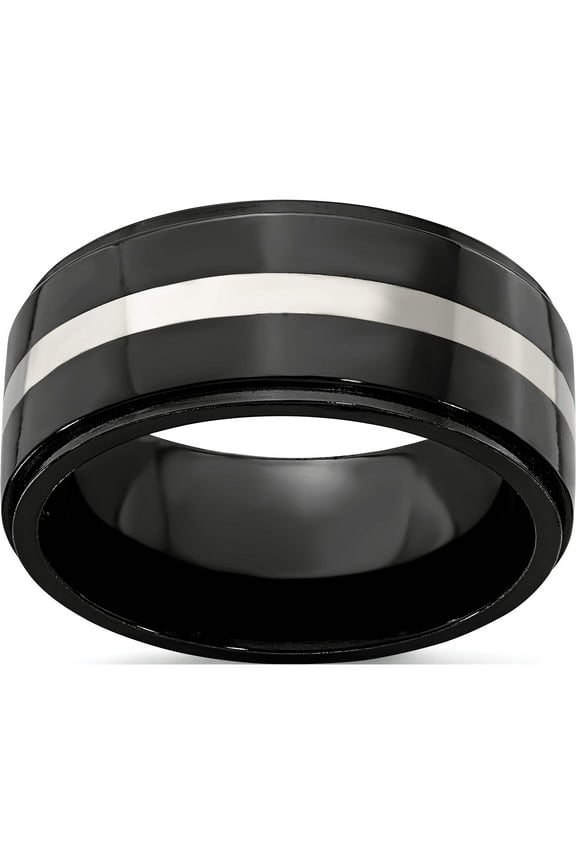 Titanium Black Ti & Sterling Silver Inlay 10mm Band