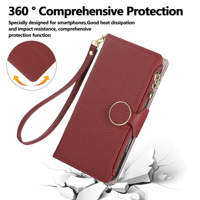 IPhone 13 Pro Case - Crossbody Wallet Phone Case - Crossbody Wallet Phone Case, With Card Holders Cash Pocket Premium Soft Leather Flip Wrist Strap Kickstand Cover - WINNIE