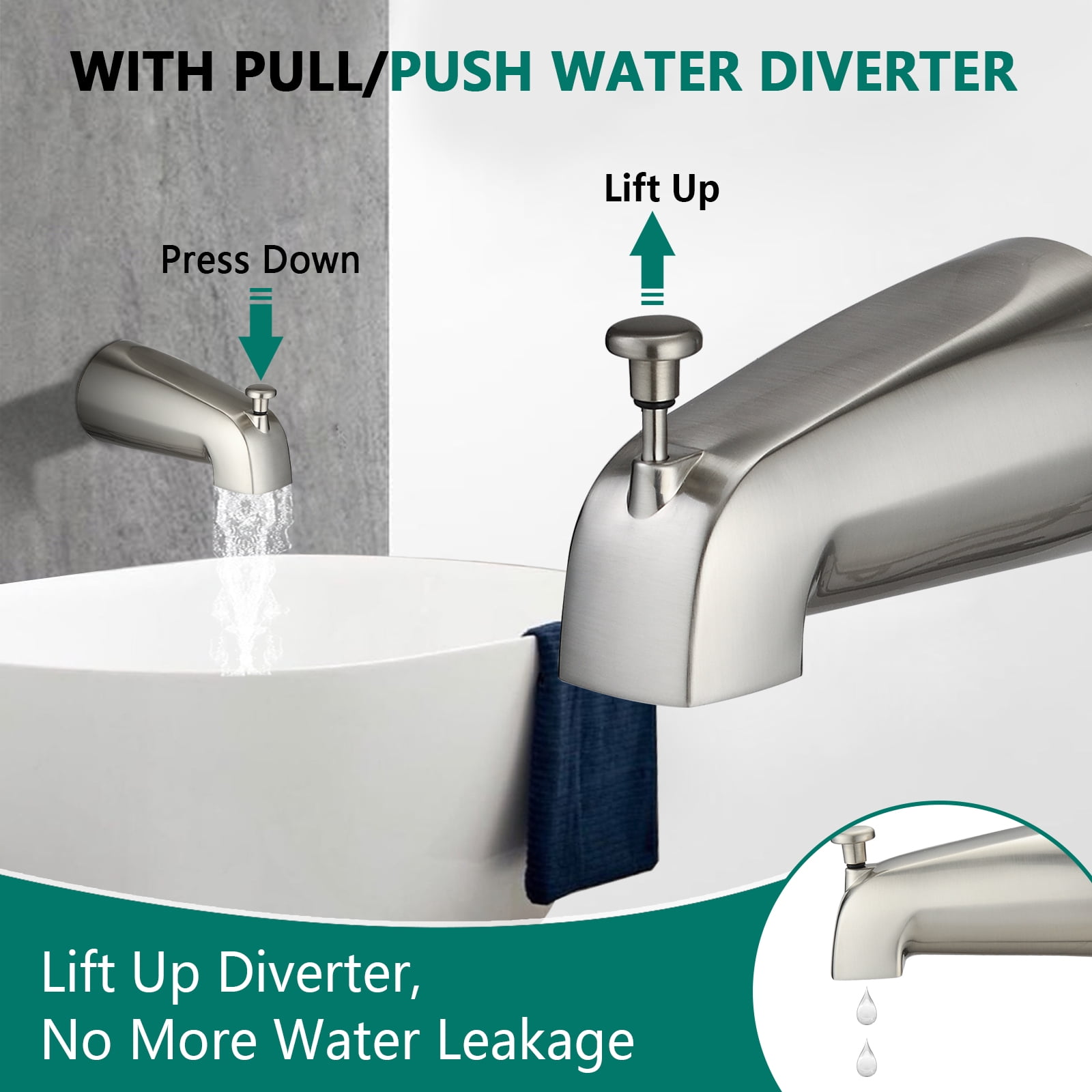 Freestanding Tub Faucet Replacement Drill-Free Stainless Steel Slide Bar Combo Rain Showerhead 7-Setting Hand, Dual Shower Head Spa System with Tup Spout (Rough-in Valve Included),Freestanding Tub Fa