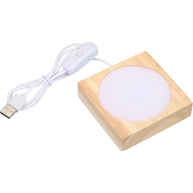 PATIKIL 3.2x3.2 Inch Wooden LED Light Base, Wood Light Display Base Stand Lighting with Switch for 3D Crystal Glass Aroma Stone Art, Colorful Light