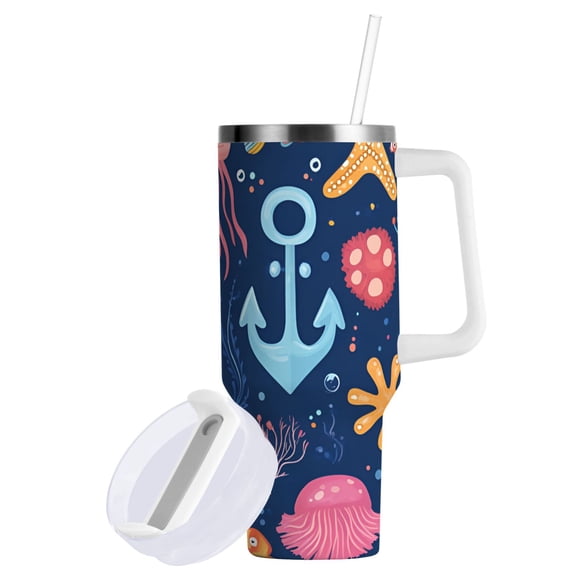 Yayeee 40oz Stainless Steel Tumbler with Straw and Handle Double-Wall Insulated Travel Water Bottle, Pink Jellyfish