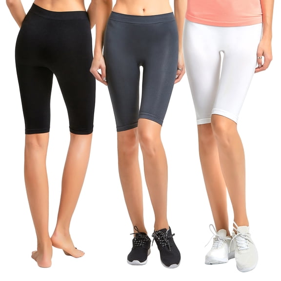 Women's 19" Seamless One Size Nylon Spandex Knee Length Slim Tight Cropped Leggings (Black/Charcoal/White)