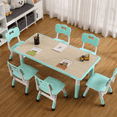 thumbnail image 1 of Towallmark Kids Table & 6 Chairs Set, Easy-Clean Graffiti Desktop with Non-Slip Legs, for Arts & Crafts, Playroom, Study Area, Daycare, Home Use, Lake Blue, 1 of 7