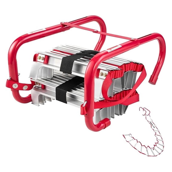 Fire Escape Ladder, 2-Story 13FT Retractable Emergency Fire Ladder, Lightweight Aluminum Alloy Safety Escape Ladders with Sturdy Polyester Strap, Anti-Slip Rung & Wide Steps, 1000LBS Max Loading
