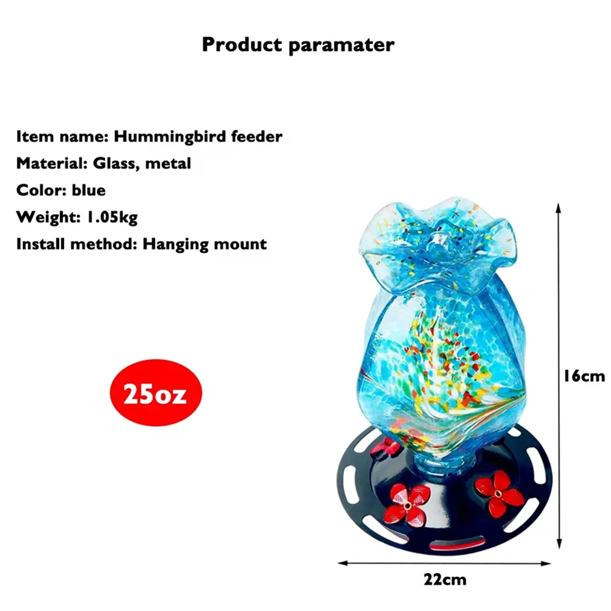 Garden Hummingbird Feeder for Outdoors 1 Pack, Hand Blown Glass Bundle Ocean Mermaid and Blue