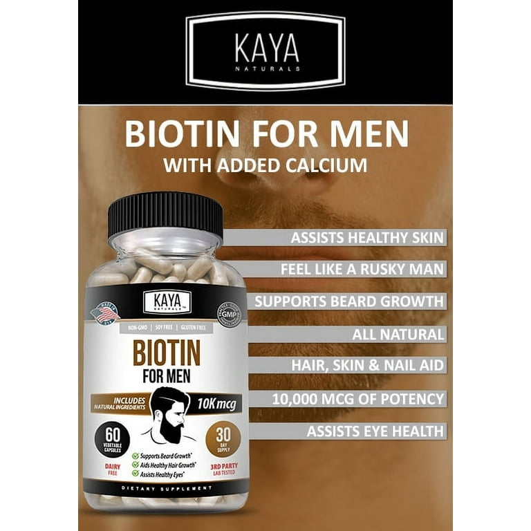 Kaya Naturals MEN S Biotin Promotes Beard Growth and Hair Growth Healthy Skin Metabolic Booster