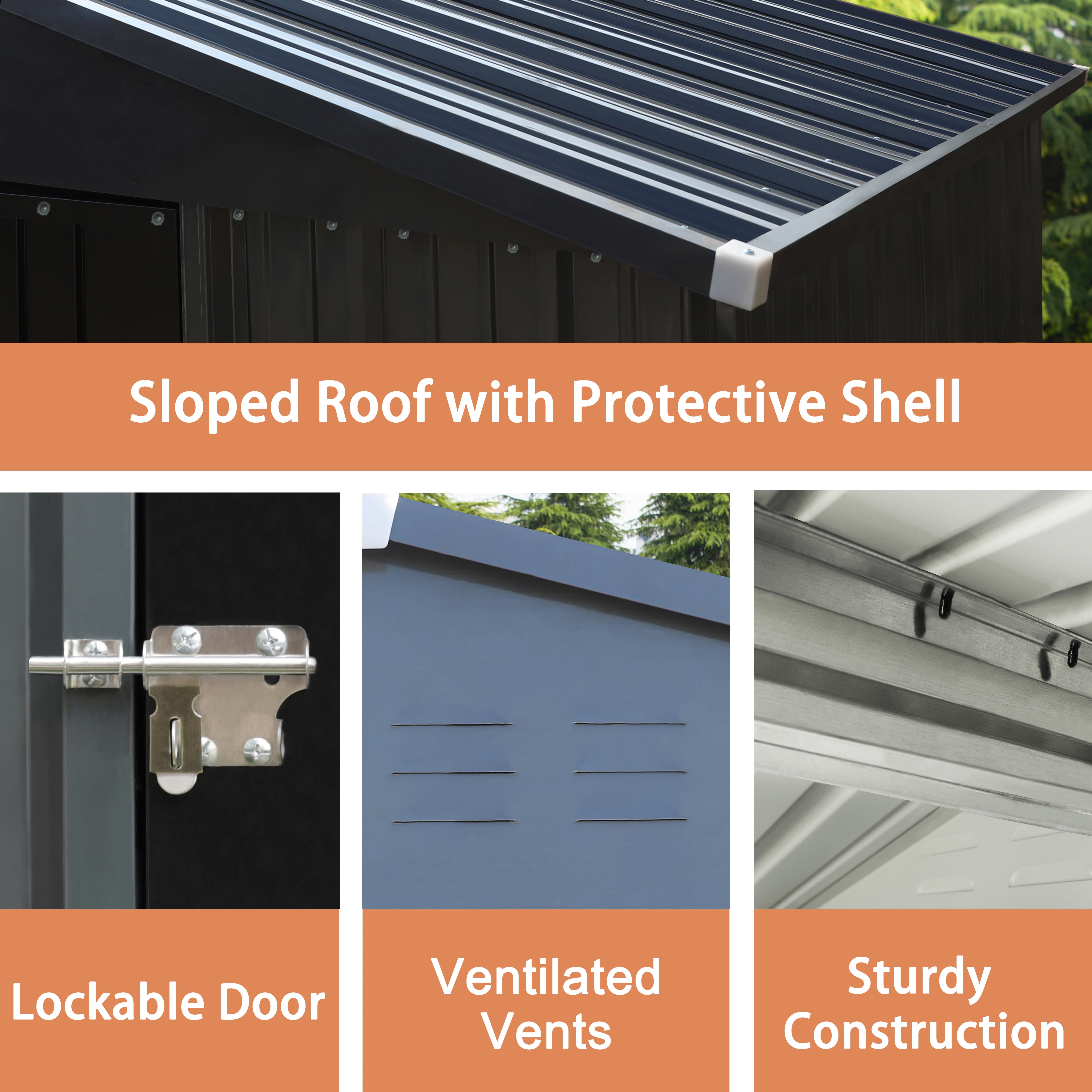 VEIKOUS 4'x 6' Outdoor Storage Shed, Galvanized Steel Tool Shed W/Lockable Door and Vents, Gray