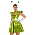 thumbnail image 7 of Aislor Womens Outer Space Alien Dress with Gloves Headband Halloween Space Cadet Rave Outfit Green XL, 7 of 7