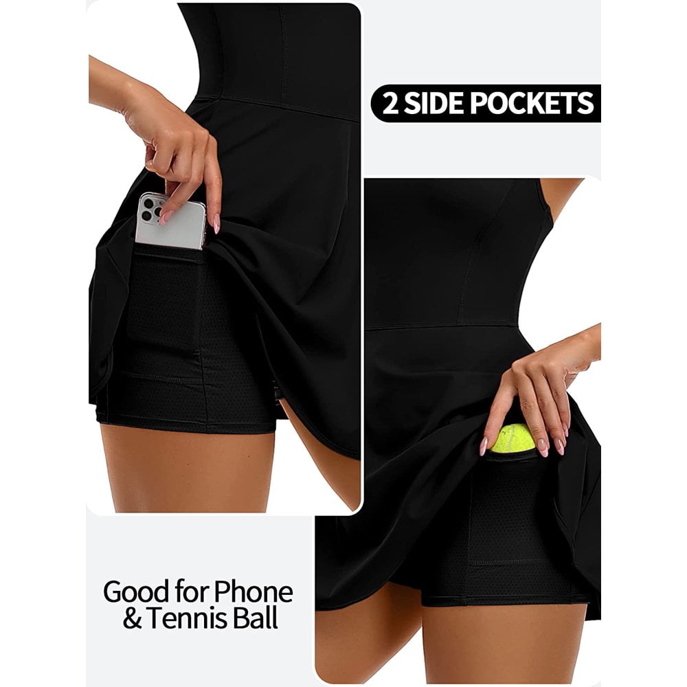 Charmo Tennis Dress for Womens Racerback with Shorts Pockets Golf Dress Sport Workout Dresses