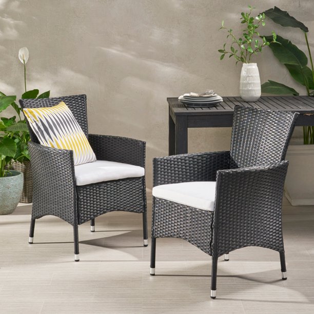 Curtis Outdoor Wicker Dining Chairs with White Water Resistant Cushions ...