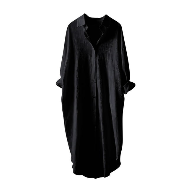 Mgmyaa Womens Oversized Button Down Shirts Casual Loose Long Sleeve Solid Lapel Long Blouses Tops