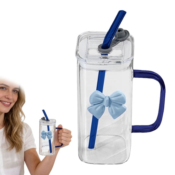Shiogb Bowknot Cup, High Borosilicate Transparent Glass Cup, Cute Style Coffee Mug for Girls, Hot Cold Drinkware, A