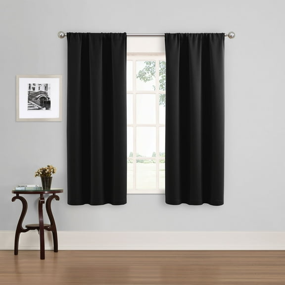 Eclipse Phoenix Solid Blackout Curtains, 63 Inch Long, Set of 2, Black, 37" W x 63" L