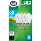 Great Value LED Light Bulbs 8.5W (60W Equivalent), Soft White, 4-Pack