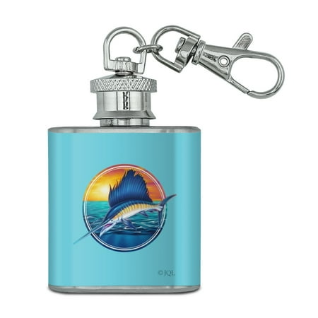 Sailfish Billfish Fishing Deep Sea Sport Stainless Steel 1oz Mini Flask Key Chain