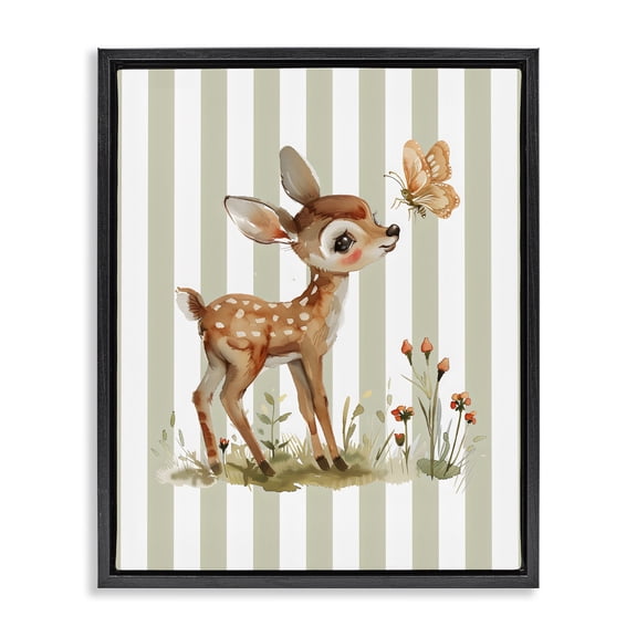 Stupell Industries Cottage Baby Deer with Butterfly Black Floating Frame Canvas Art, 17 x 21, by LSR Design Studio