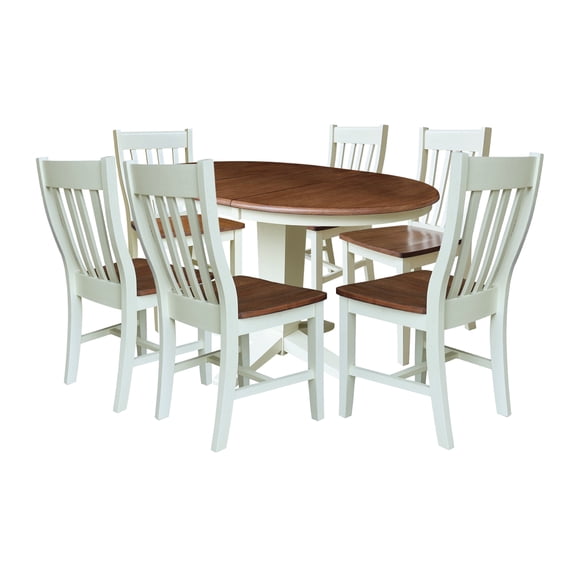 36"Round Extension Dining Table with 12"Leaf and 6 Dining Chairs - Multi-Color